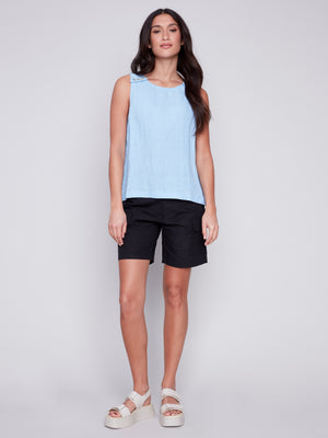 Charlie B Spring/Summer 2024-C4544-844C-Sleeveless Linen Top-Sky - The Coach Pyramids