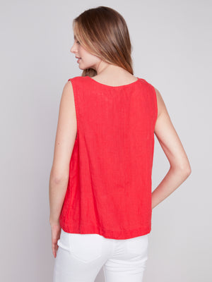 Charlie B Spring/Summer 2024-C4544-844C-Sleeveless Linen Top-Cherry - The Coach Pyramids