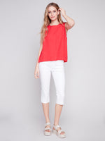 Charlie B Spring/Summer 2024-C4544-844C-Sleeveless Linen Top-Cherry - The Coach Pyramids