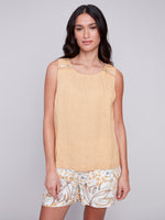 Charlie B Spring/Summer 2024-C4544-844C-Sleeveless Linen Top-Corn - The Coach Pyramids