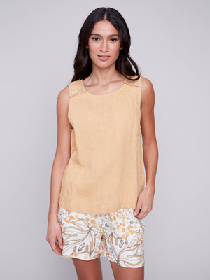 Charlie B Spring/Summer 2024-C4544-844C-Sleeveless Linen Top-Corn - The Coach Pyramids