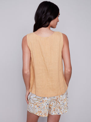 Charlie B Spring/Summer 2024-C4544-844C-Sleeveless Linen Top-Corn - The Coach Pyramids