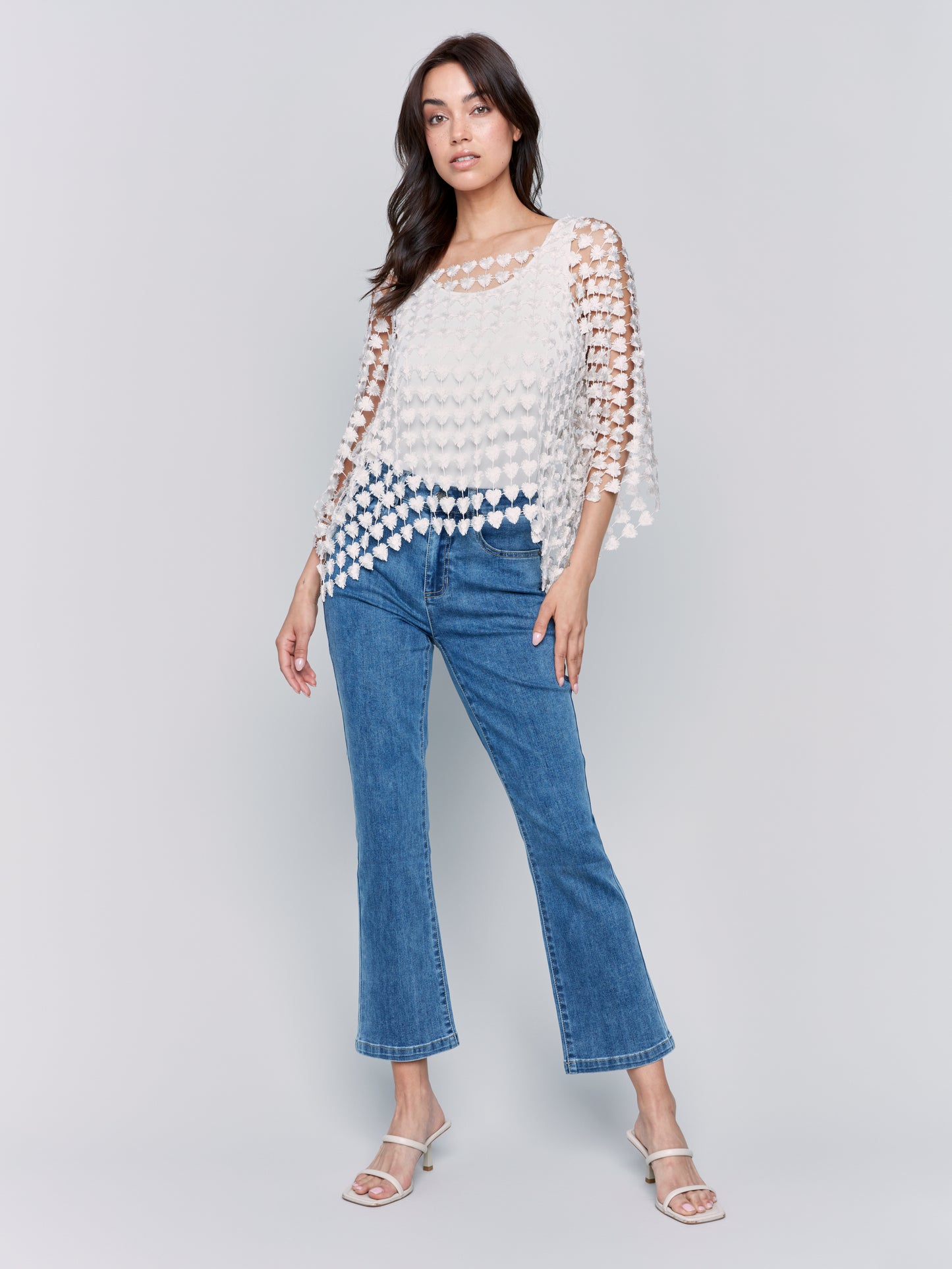 Charlie B Spring/Summer 2025-C4545R-P100-Heart Embroidery Blouse-Natural - The Coach Pyramids