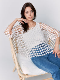Charlie B Spring/Summer 2025-C4545R-P100-Heart Embroidery Blouse-Natural - The Coach Pyramids