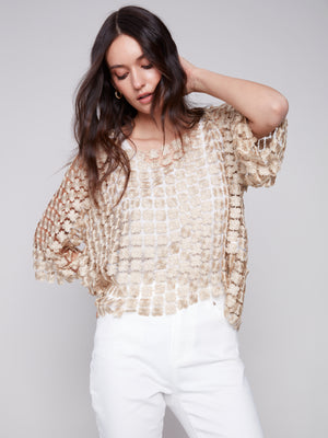 Charlie B Spring/Summer 2024-C4545-883B-Flower Embroidery Blouse-Gold - The Coach Pyramids