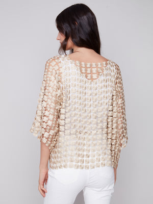 Charlie B Spring/Summer 2024-C4545-883B-Flower Embroidery Blouse-Gold - The Coach Pyramids