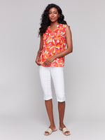 Charlie B Spring/Summer 2025-C4606-P844-Printed Sleeveless Shirt W/Chest Pocket-Groovy