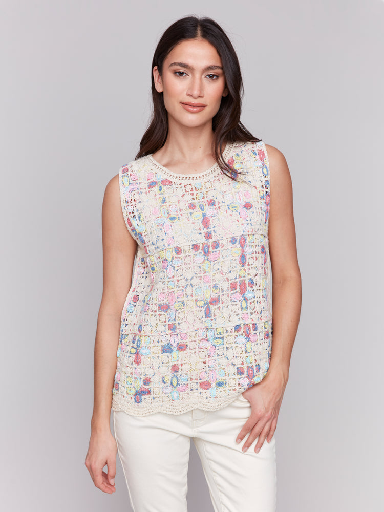 Charlie B Spring/Summer 2025-C4612-P100-Crochet Top-Natural