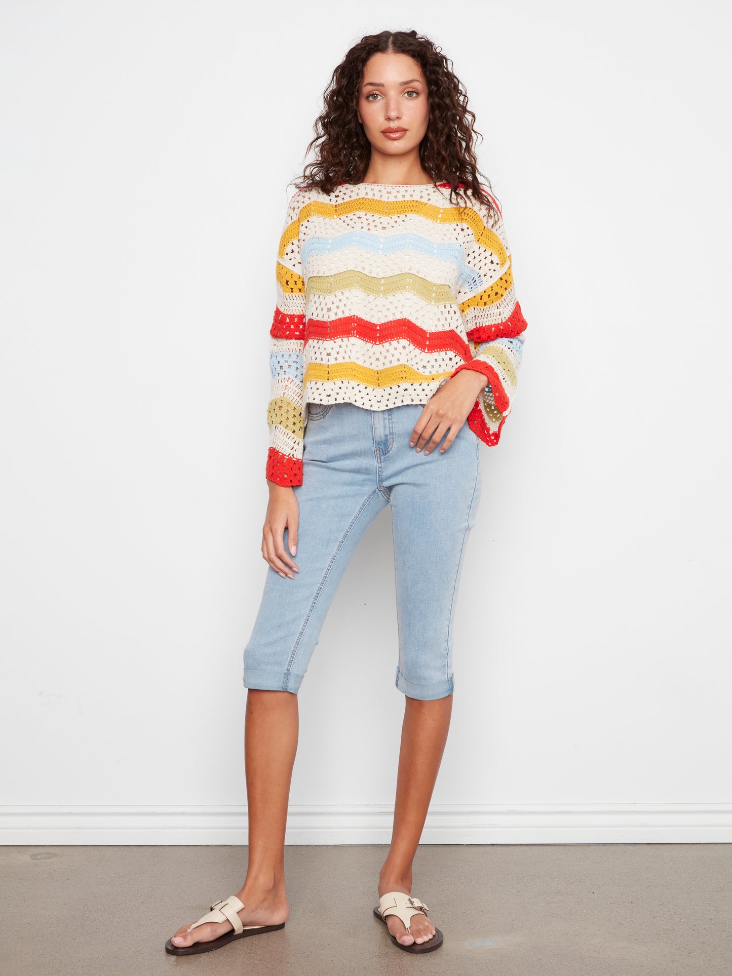 Charlie B-C4674-P386-Long Sleeve Crochet Top-Sunshine - The Coach Pyramids