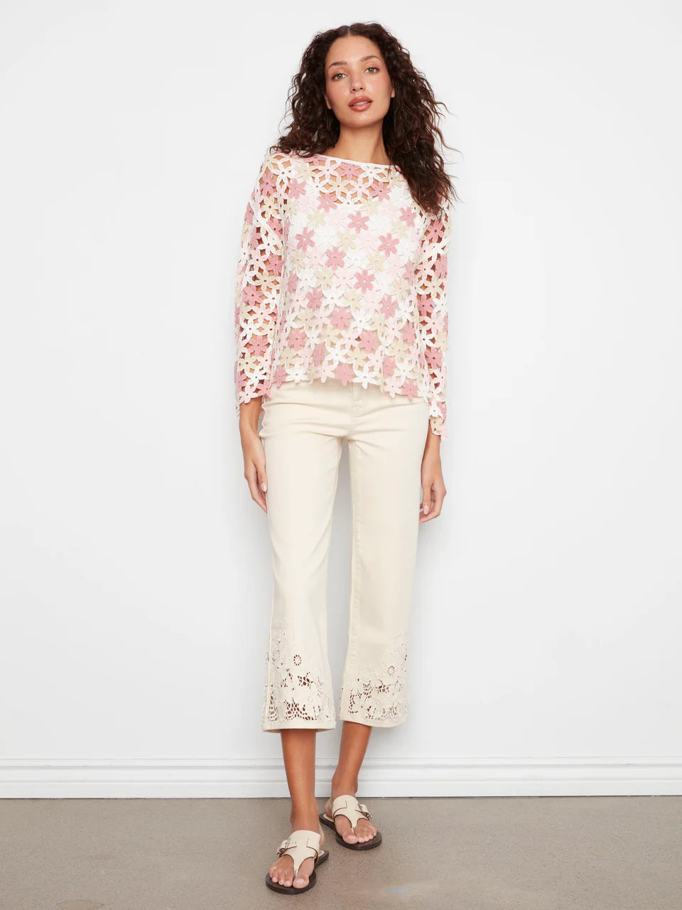 Charlie B-C4706-P010-Crochet Flower Blouse-Carnation - The Coach Pyramids