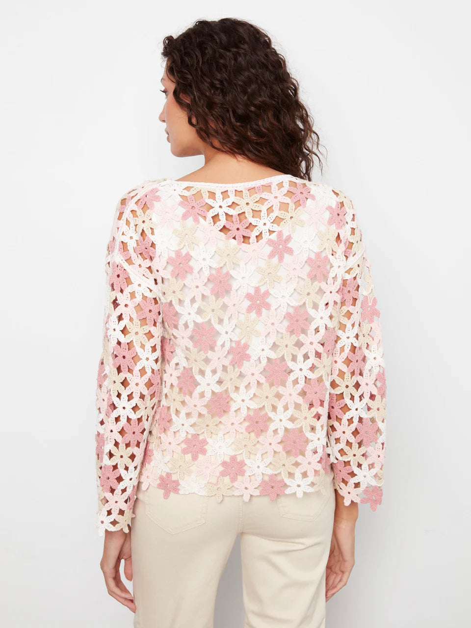 Charlie B-C4706-P010-Crochet Flower Blouse-Carnation - The Coach Pyramids