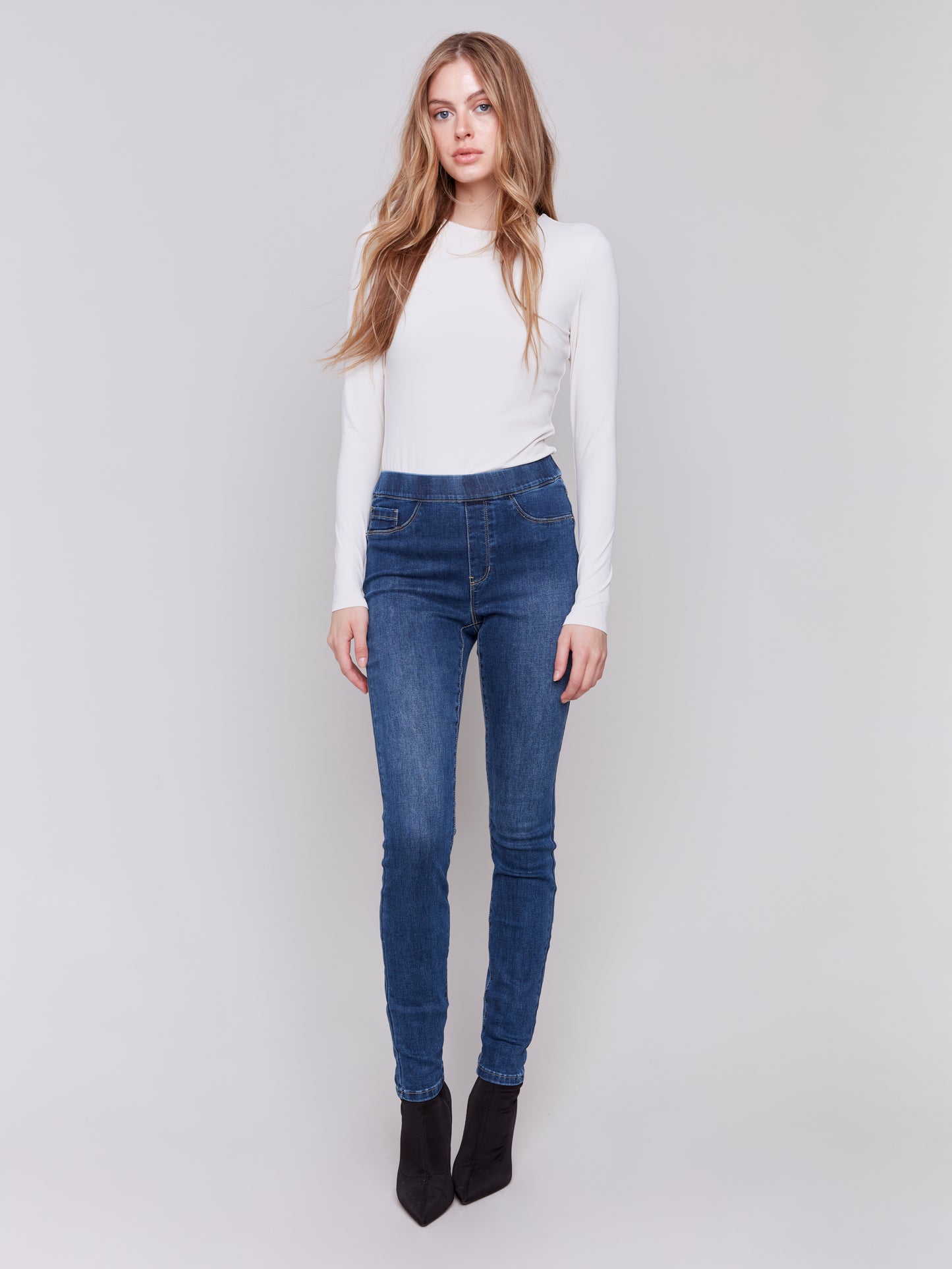 Charlie B Fall 2024-C5125S-007-Denim Pull On Pants-Indigo - The Coach Pyramids