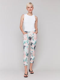 Charlie B Spring/Summer 2025-C5219T-P830-Printed Crinkle Bengaline Jogger Pant -Lush - The Coach Pyramids
