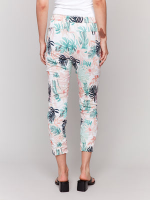 Charlie B Spring/Summer 2025-C5219T-P830-Printed Crinkle Bengaline Jogger Pant -Lush