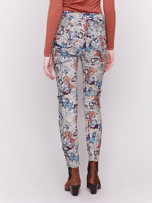 Charlie B Fall 2024-C5226X-P152-Crinkled Printed Suede Pull On Pant-Multi Color