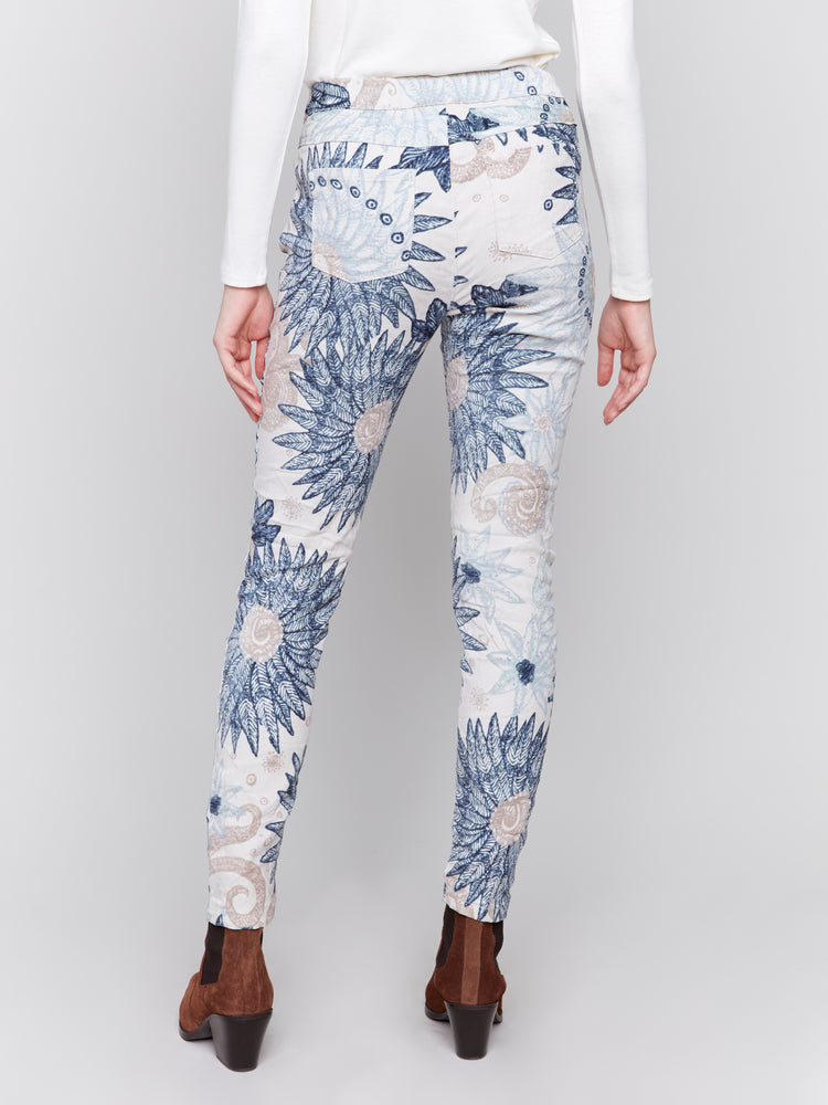 Charlie B Fall 2024-C5226X-P679-Crinkled Printed Suede Pull On Pant-Feather