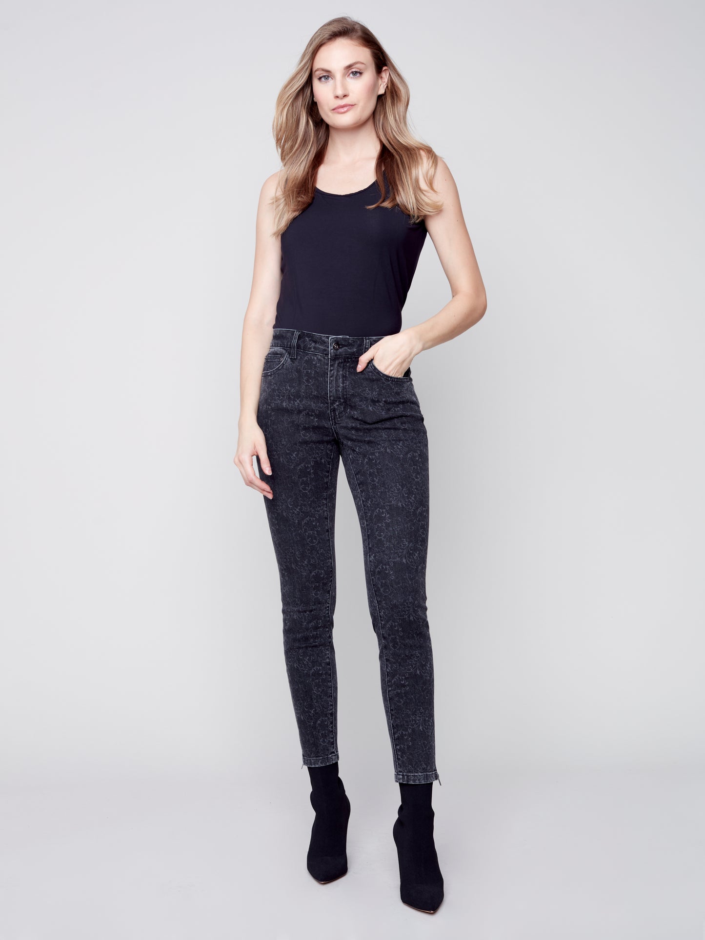 Charlie B Fall 2023-C5233P-551A-Stretch Pant-Charcoal - The Coach Pyramids
