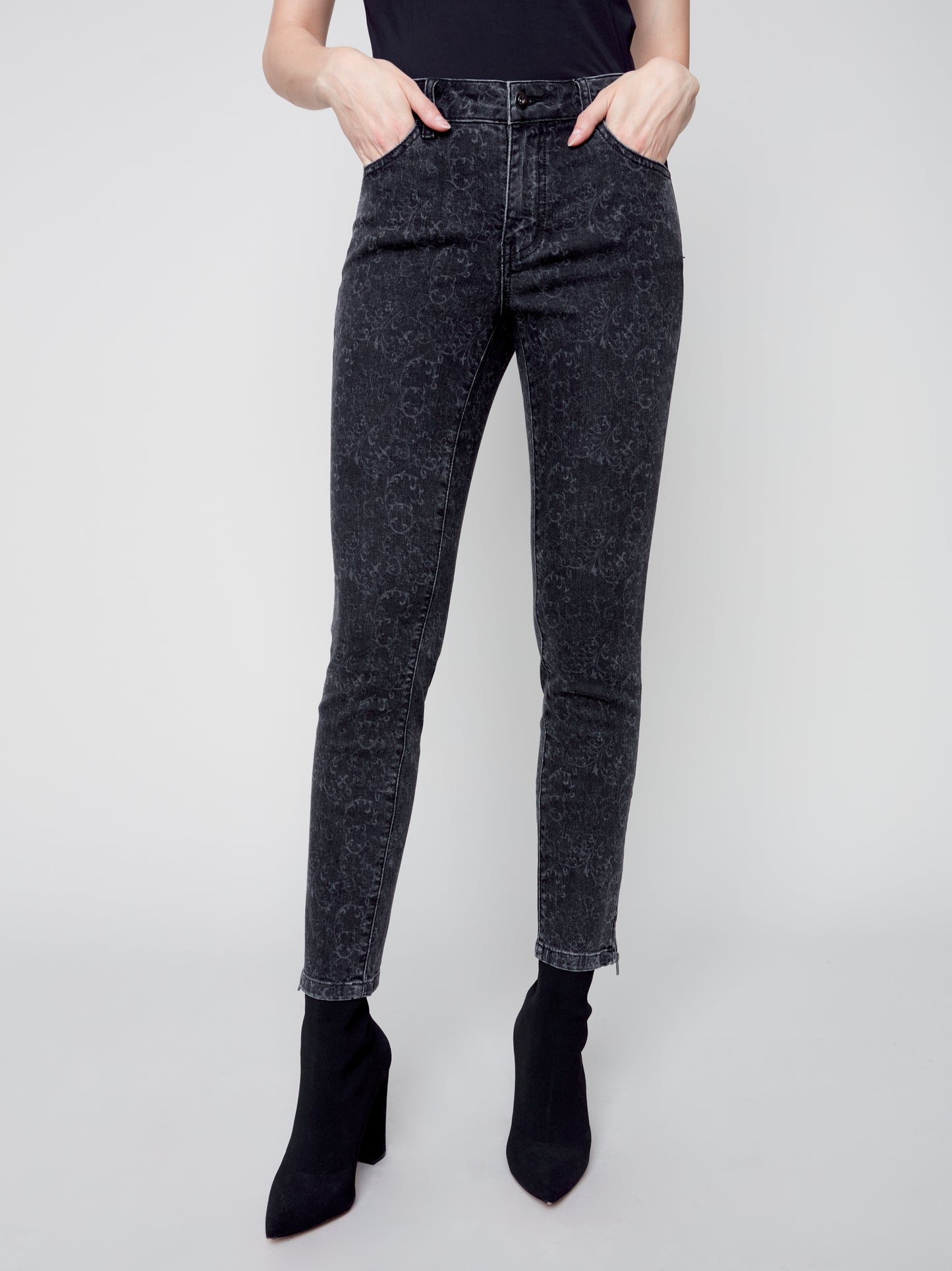 Charlie B Fall 2023-C5233P-551A-Stretch Pant-Charcoal - The Coach Pyramids