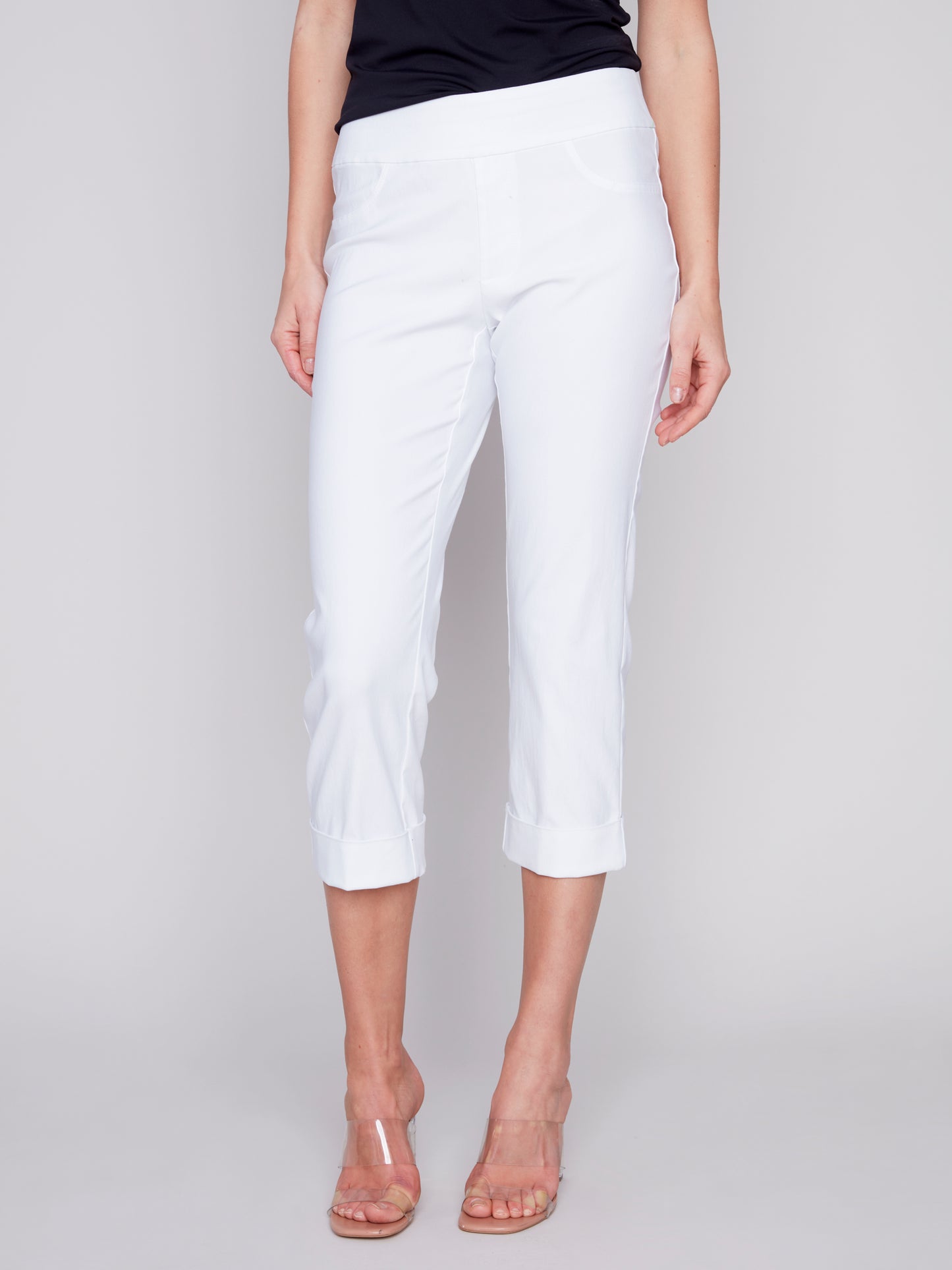 Charlie B Spring/Summer 2024-C5259XR-560A-Pants W/Cuffs-White - The Coach Pyramids