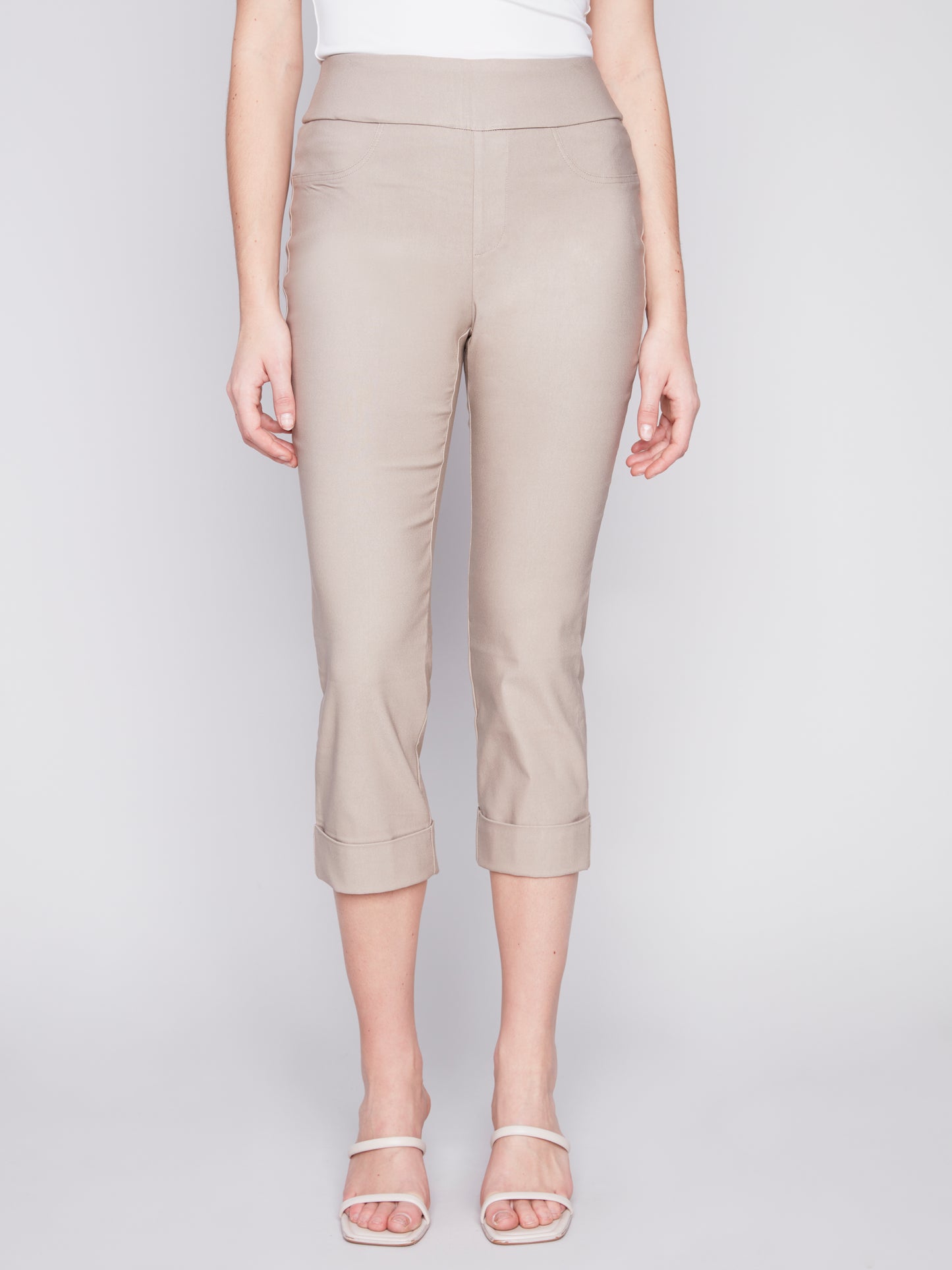 Charlie B Spring/Summer 2024-C5259XR-560A-Pants W/Cuffs-Greige - The Coach Pyramids