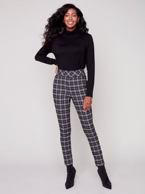 Charlie B Fall 2023-C5292-749B- Plaid Pant-Black/White - The Coach Pyramids