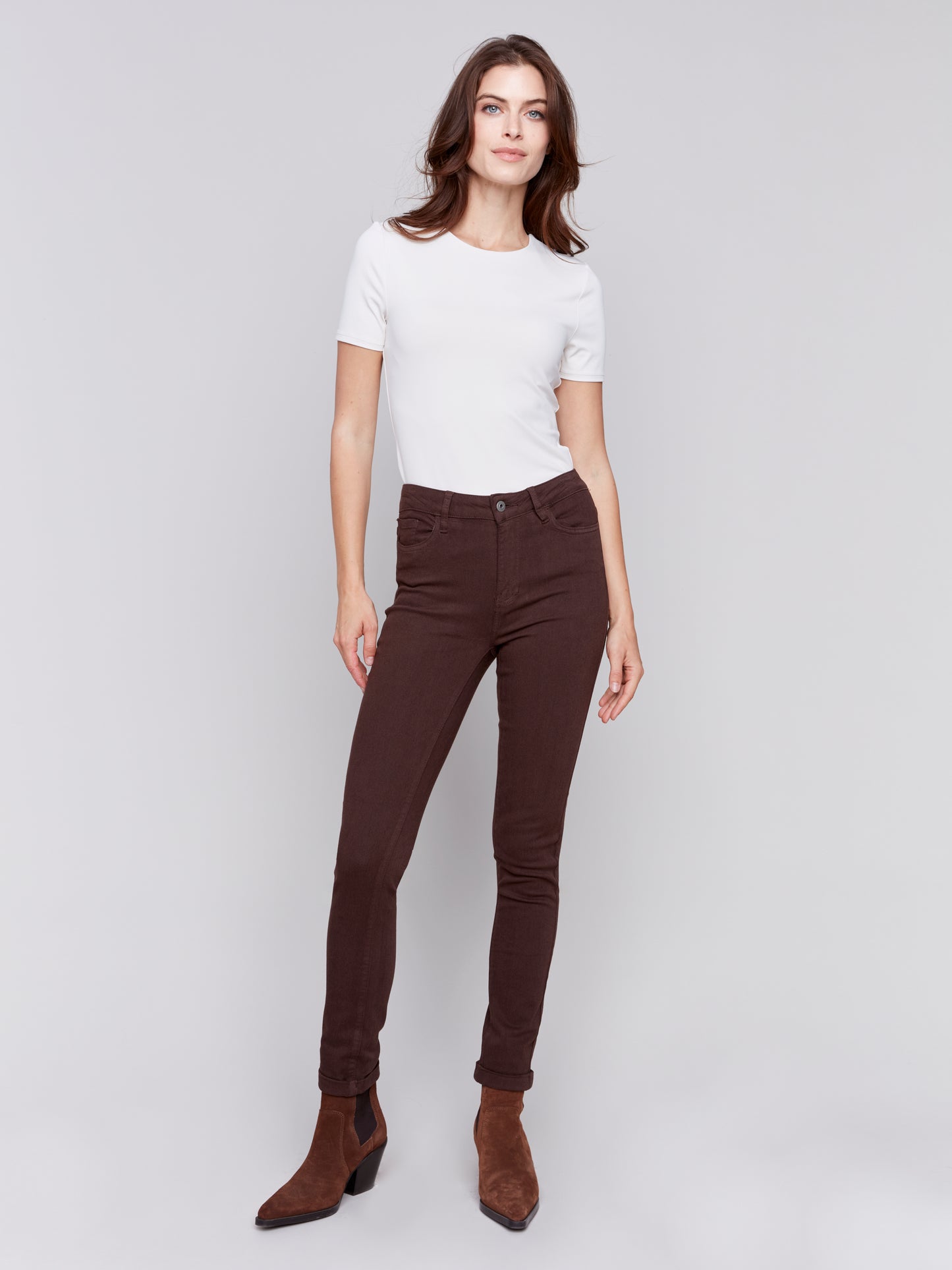 Charlie B Fall 2024-C5309X-212-Cuff Hem Pant-Mocha - The Coach Pyramids