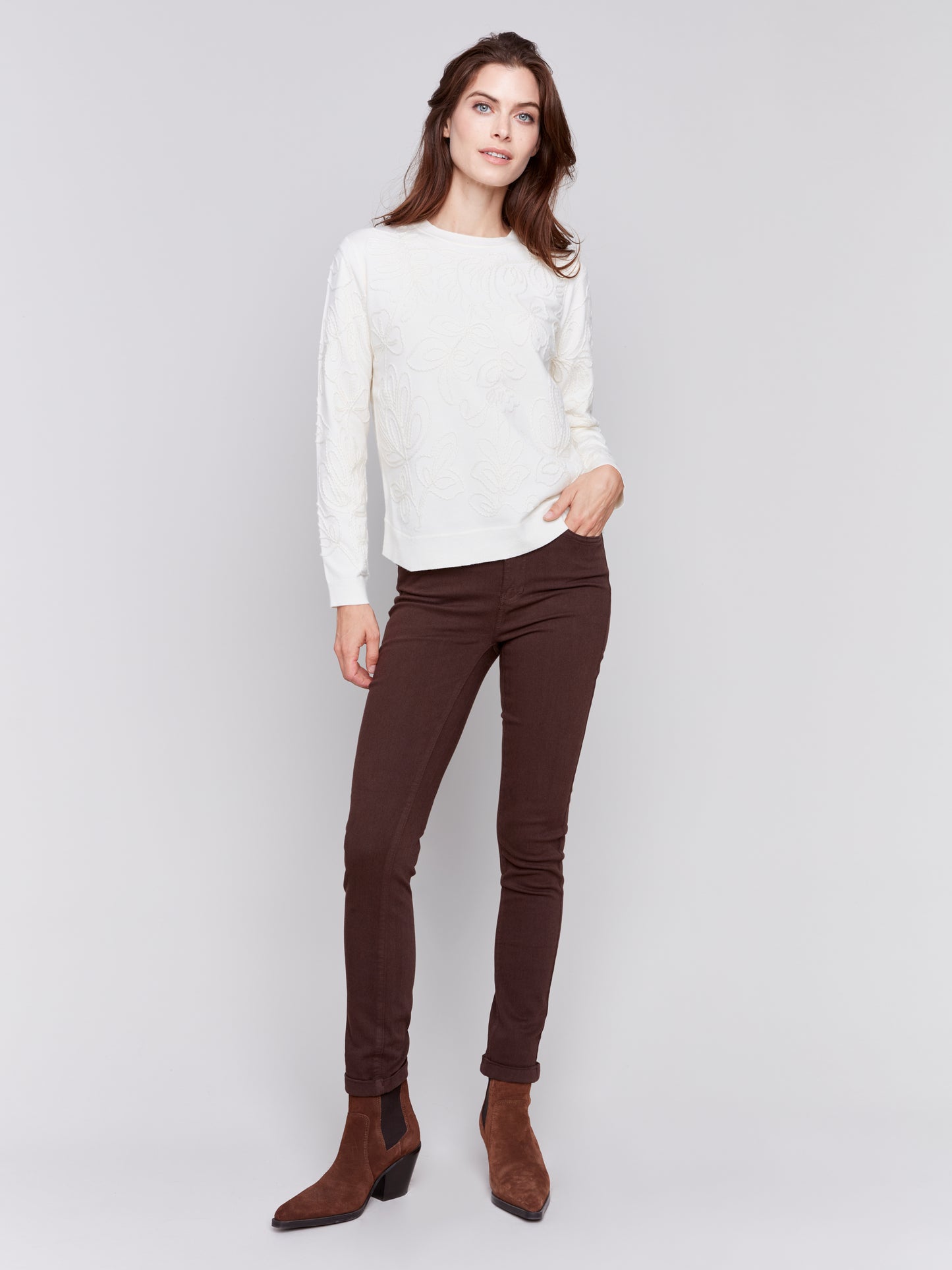 Charlie B Fall 2024-C5309X-212-Cuff Hem Pant-Mocha - The Coach Pyramids