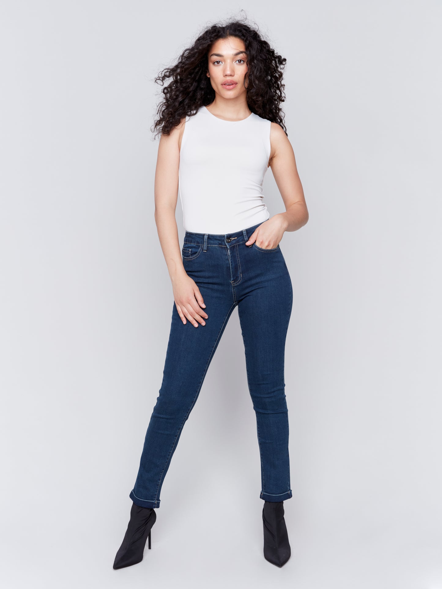 Charlie B Fall 2024-C5309X-680-Cuff Hem Pant-Dark Blue - The Coach Pyramids