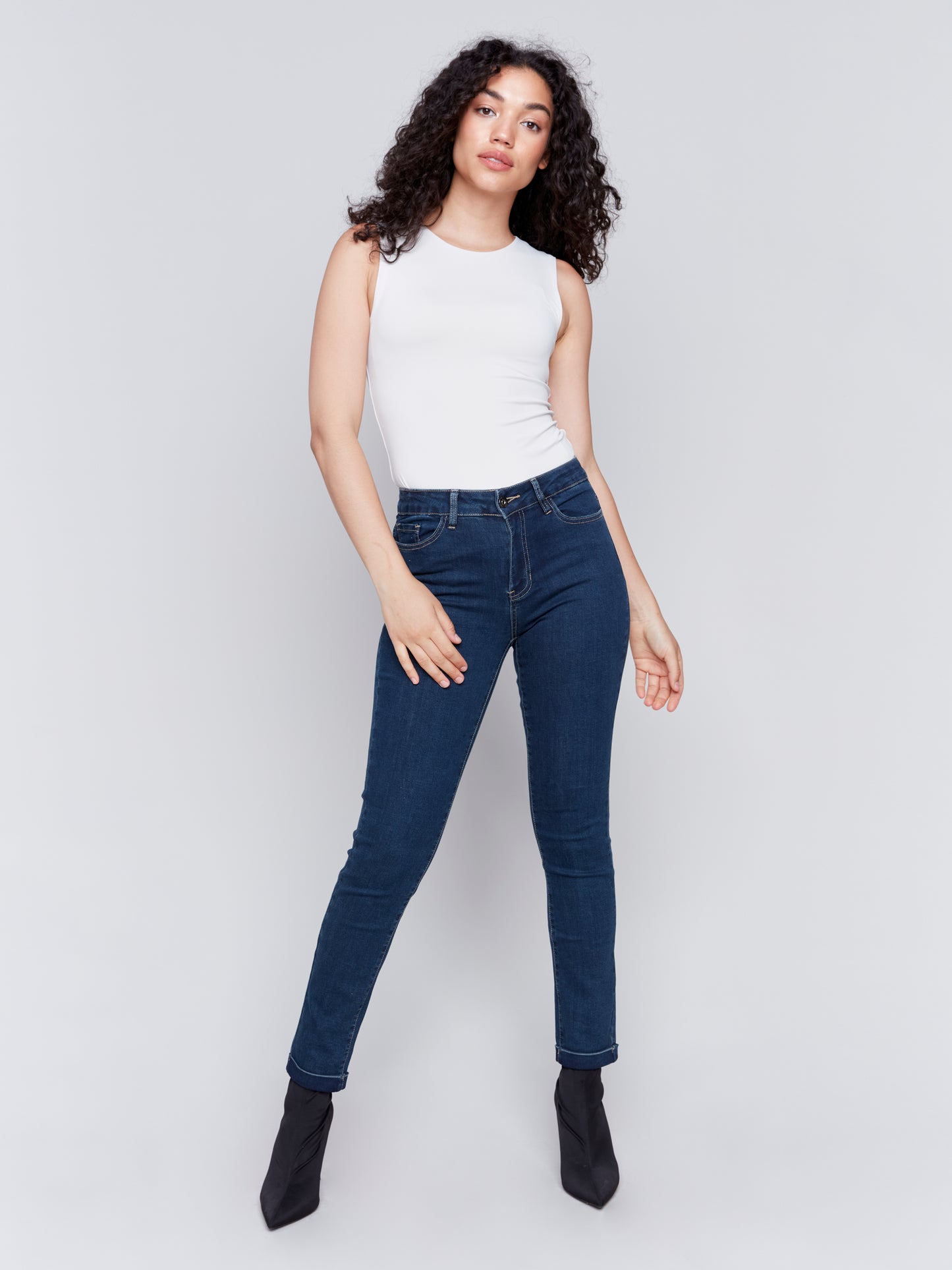 Charlie B Fall 2024-C5309X-680-Cuff Hem Pant-Dark Blue - The Coach Pyramids