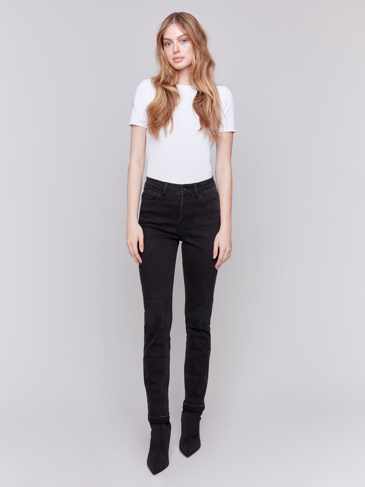 Charlie B Fall 2024-C5309X-038-Cuff Hem Pant-Charcoal - The Coach Pyramids