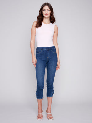 Charlie B Spring/Summer 2024-C5333RR-431A-Crop Pant W/Side Bow-Indigo - The Coach Pyramids