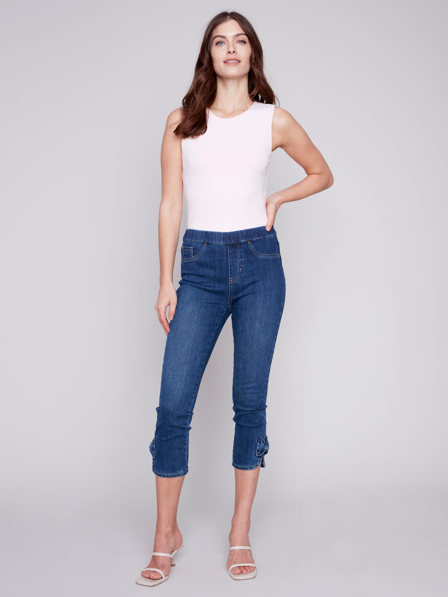 Charlie B Spring/Summer 2024-C5333RR-431A-Crop Pant W/Side Bow-Indigo - The Coach Pyramids