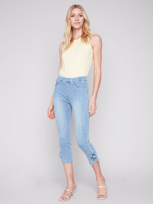 Charlie B Spring/Summer 2024-C5333RR-431A-Crop Pant W/Side Bow-LT Blue - The Coach Pyramids