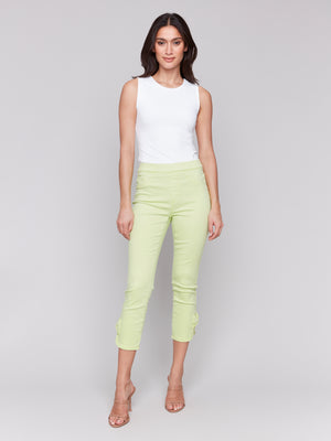 Charlie B Spring/Summer 2025-C5333X-015-Pull On Jeans W/Bow Detail-Key Lime