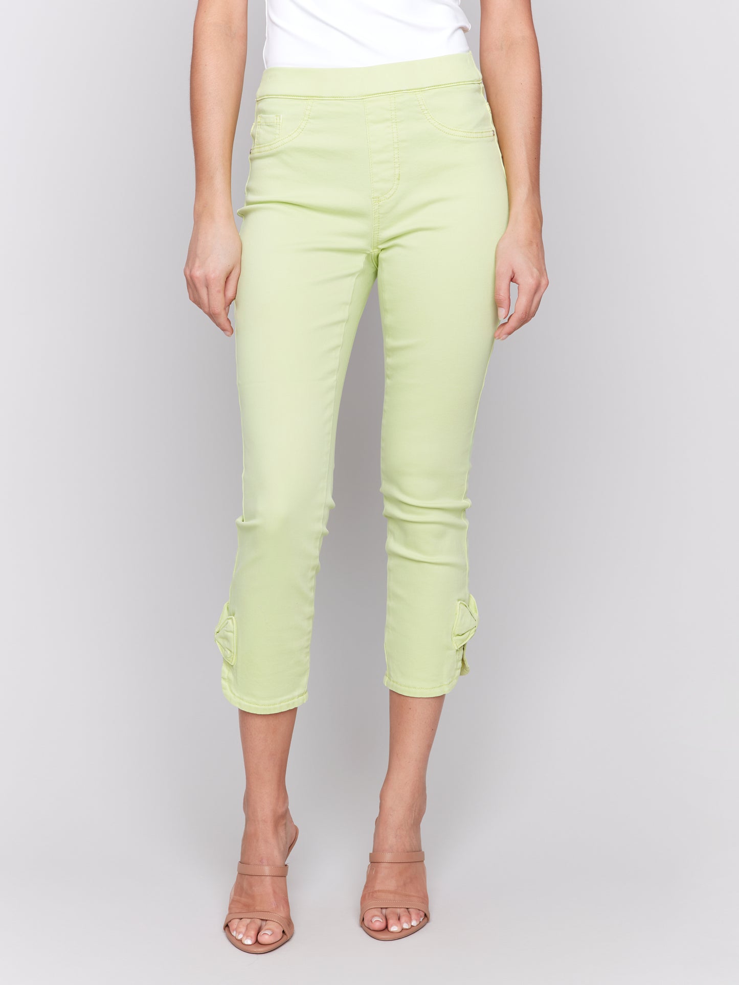 Charlie B Spring/Summer 2025-C5333X-015-Pull On Jeans W/Bow Detail-Key Lime - The Coach Pyramids