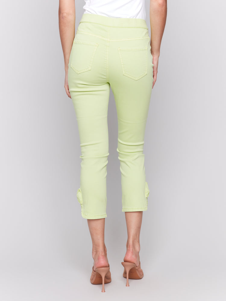 Charlie B Spring/Summer 2025-C5333X-015-Pull On Jeans W/Bow Detail-Key Lime