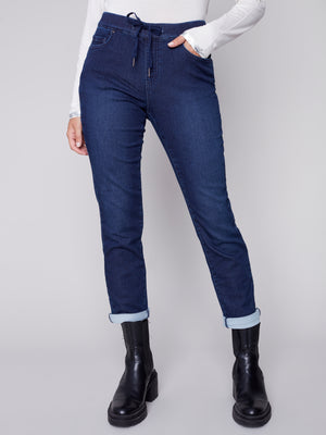 Charlie B Fall 2023-C5347RR-293B-Denim Jogger Pant-Blue/Black - The Coach Pyramids