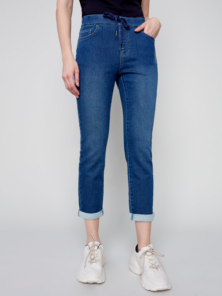 Charlie B Fall 2023-C5347S-293B-Denim Jogger Pant-Indigo - The Coach Pyramids