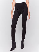 Charlie B Fall 2024-C5356R-001-Pull On Pant W/Slit Detail-Black