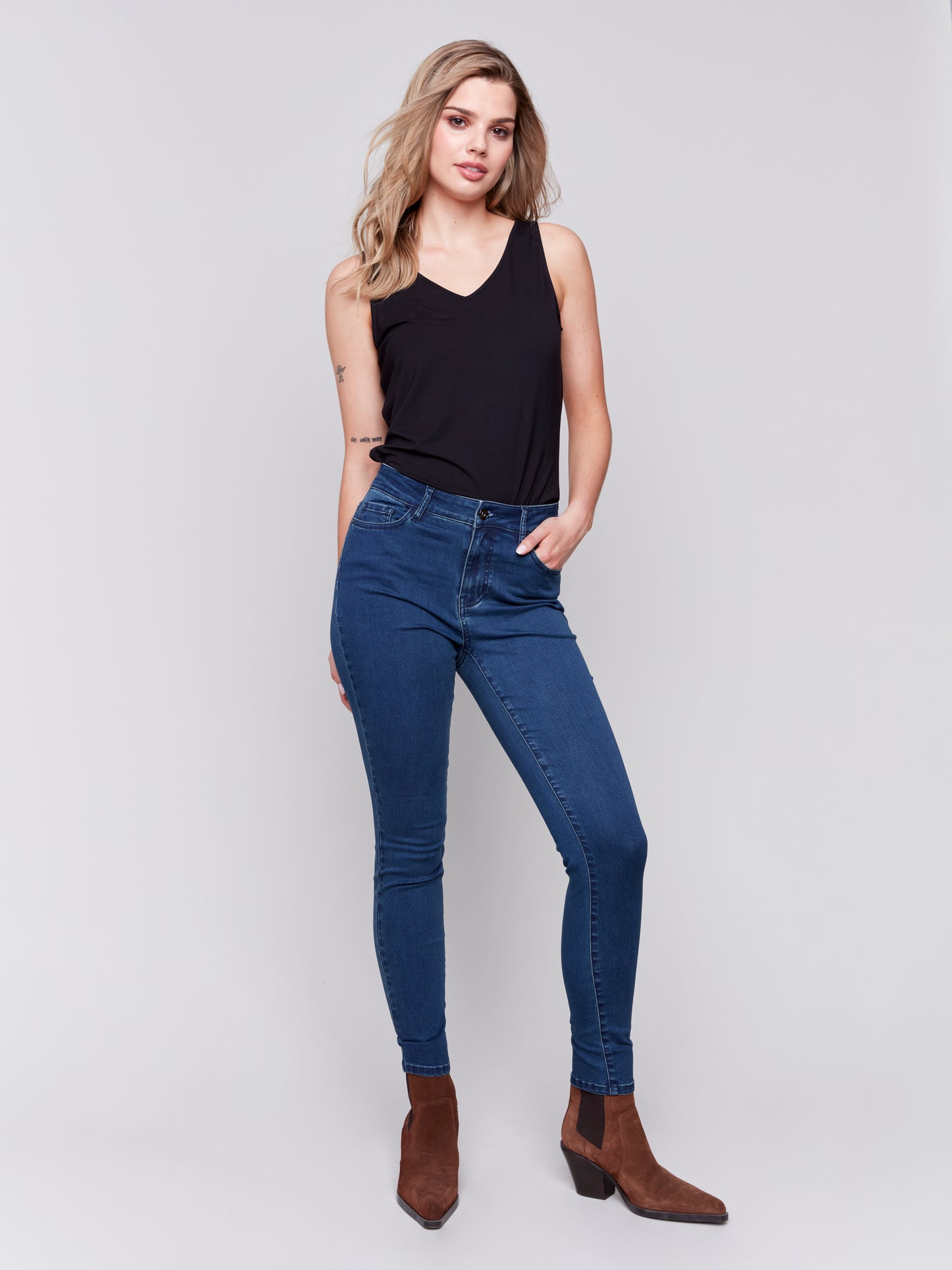 Charlie B Fall 2024-C5370RR-283-Soft Skinny Leg Pant-Blue Black - The Coach Pyramids