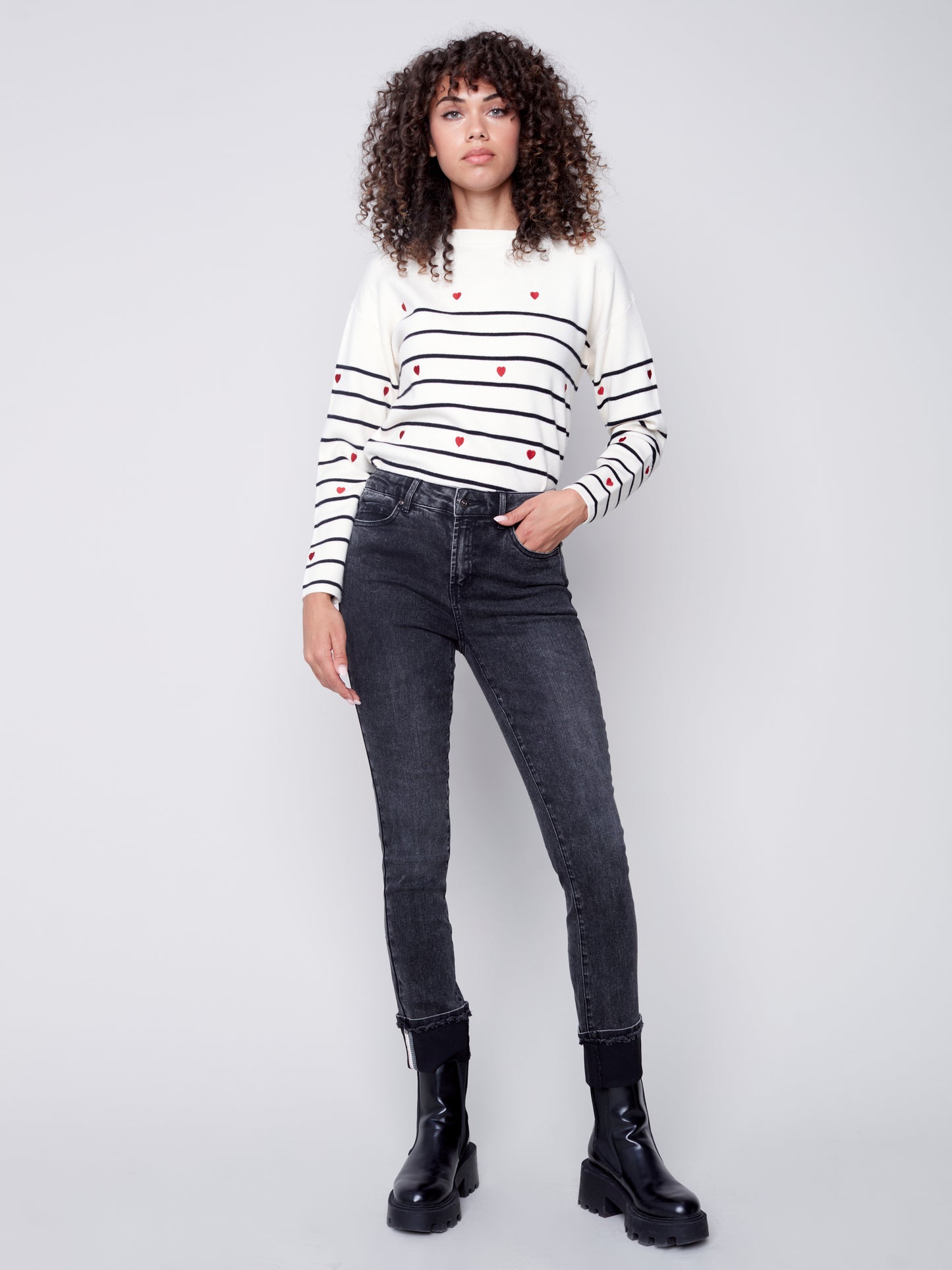 Charlie B Fall 2023-C5428-551A-Denim Pant-Charcoal - The Coach Pyramids