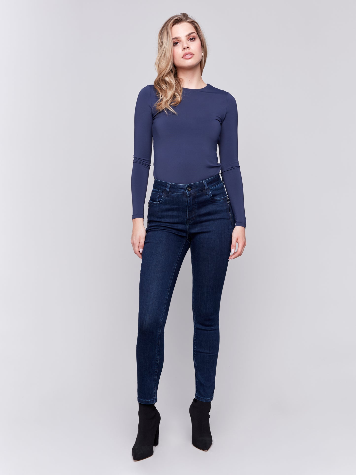 Charlie B Fall 2024-C5430R-283-Stretch Denim 5 Pocket Pant-Blue Black - The Coach Pyramids