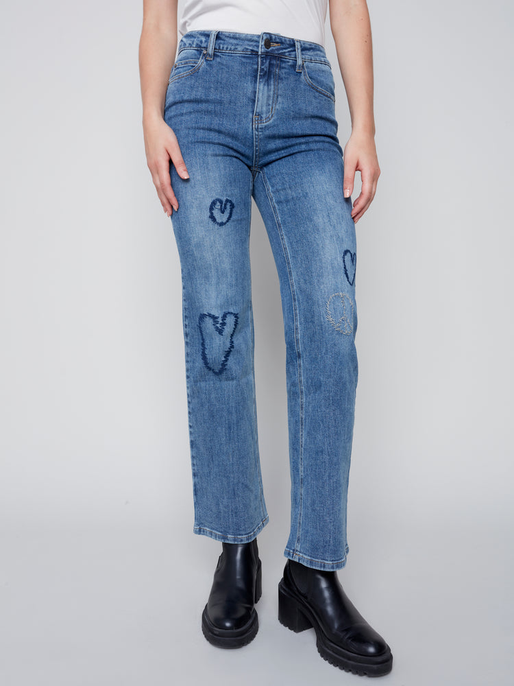 Charlie B Fall 2023-C5434-301B-Jean Pant-Medium Blue - The Coach Pyramids