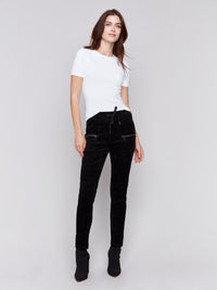 Charlie B Fall 2024-C5438R-001-Corduroy Jogger Pant-Black - The Coach Pyramids