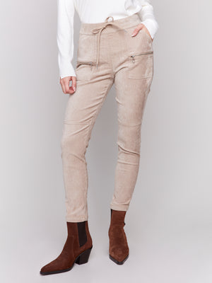 Charlie B Fall 2024-C5438R-529-Corduroy Jogger Pant-Almond