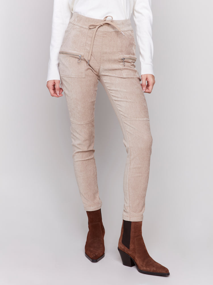 Charlie B Fall 2024-C5438R-529-Corduroy Jogger Pant-Almond