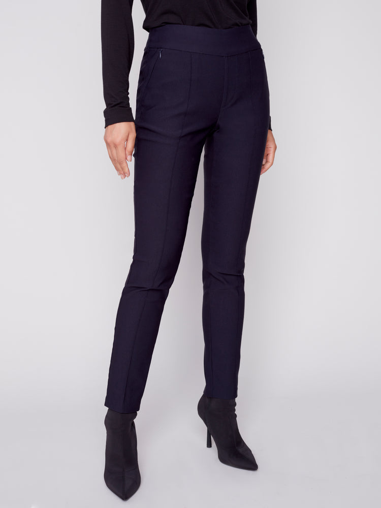 Charlie B Fall 2023-C5445-560A-Pull On Pant-Navy - The Coach Pyramids