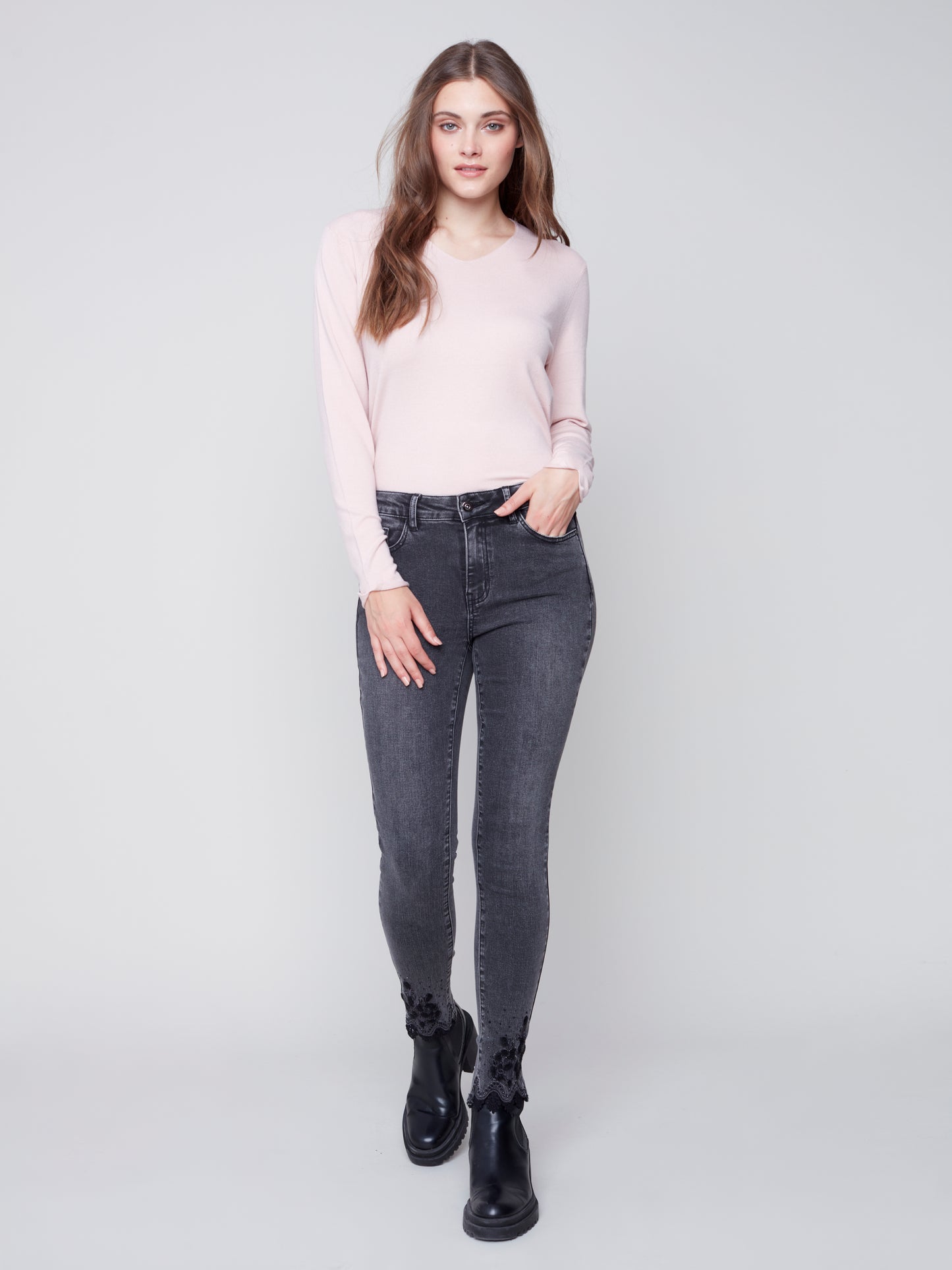 Charlie B Fall 2023-C5458-551A-Denim Pant-Charcoal - The Coach Pyramids