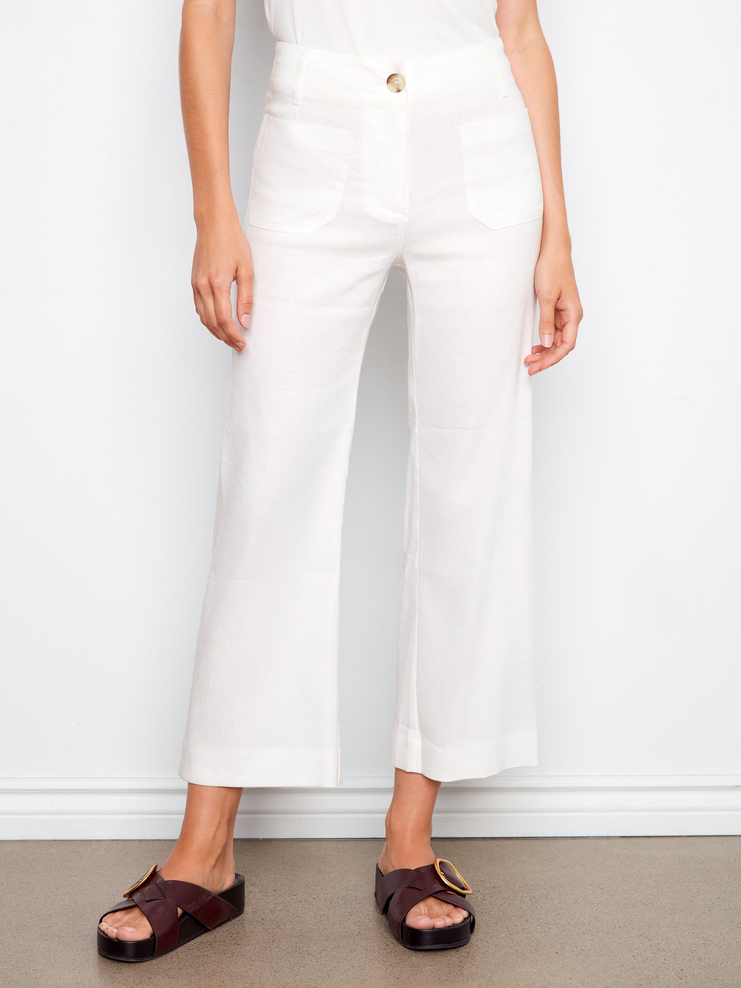 Charlie B-C5462RF-249-Foiled Wide Leg Pant W/Patch Pockets-Champagne - The Coach Pyramids