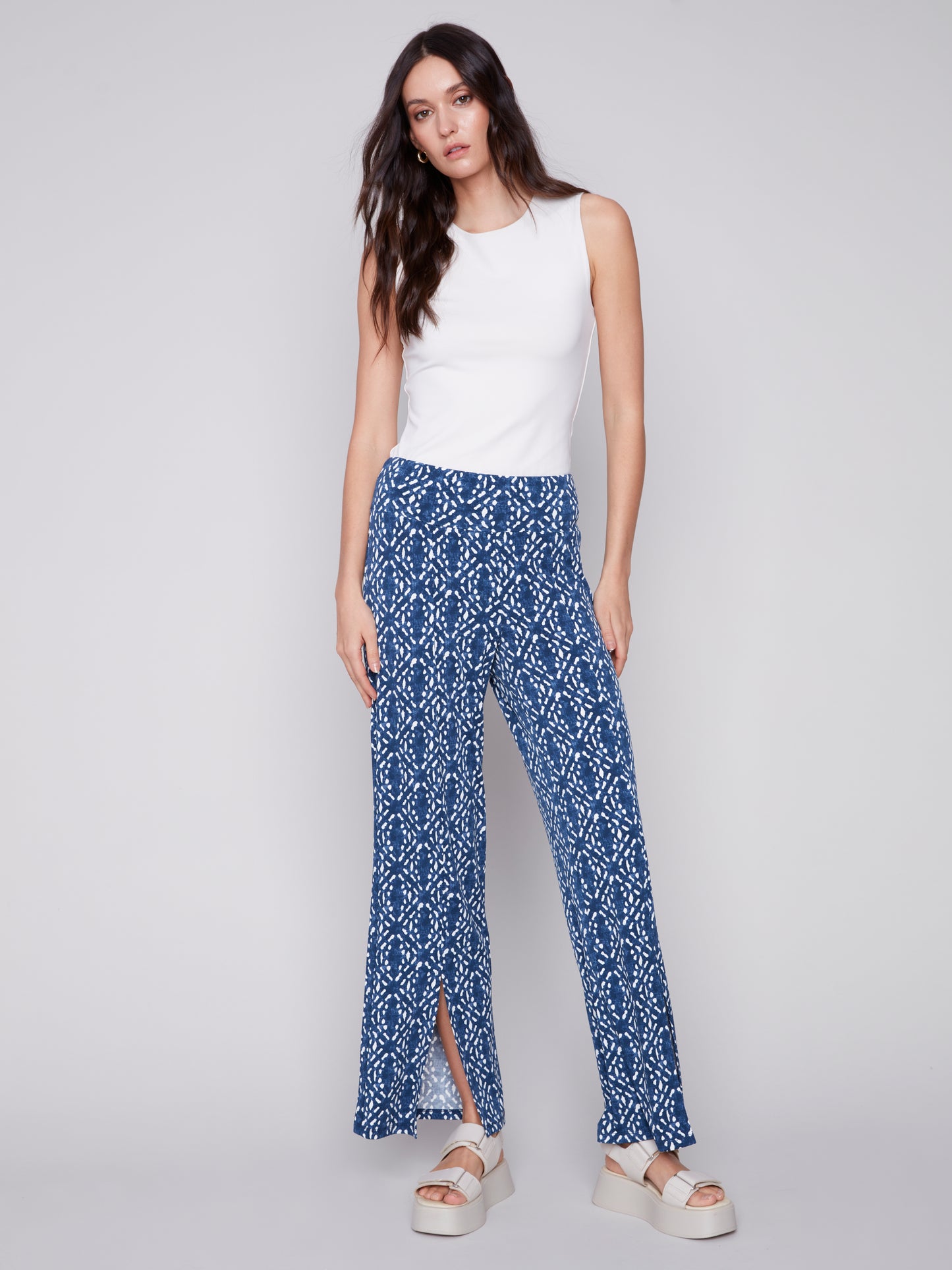 Charlie B Spring/Summer 2024-C5483-818B-Wide Leg Pant-Indigo - The Coach Pyramids